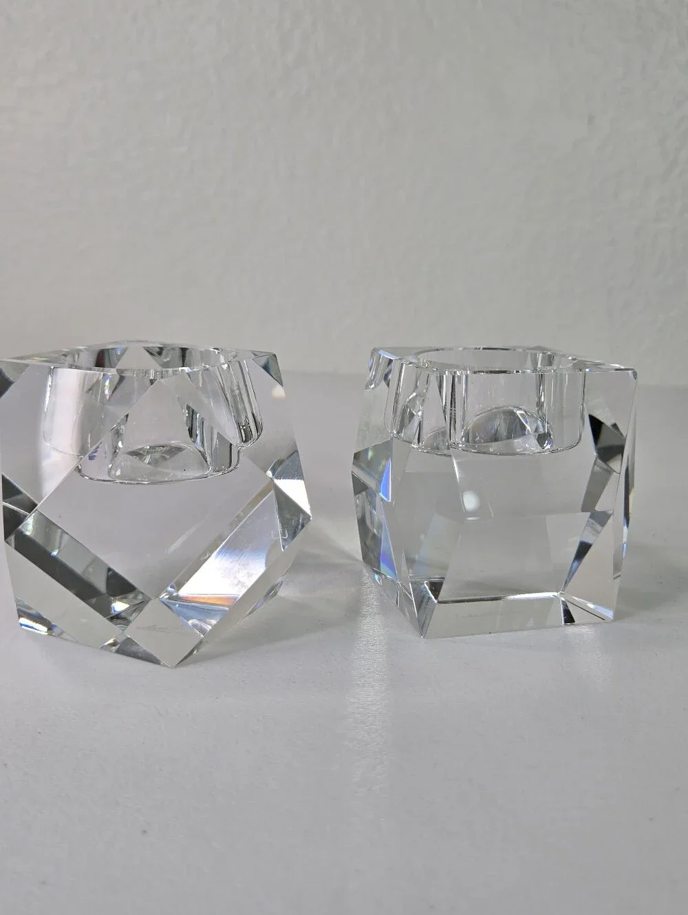 Rosenthal‎ Crystal Candle Holder Pair Regency Geometric Faceted Votive Tea Light
